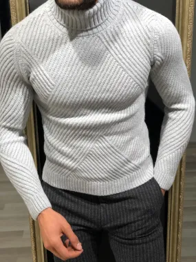 Ponto Slim-Fit Wool Turtleneck Knitwear Grey