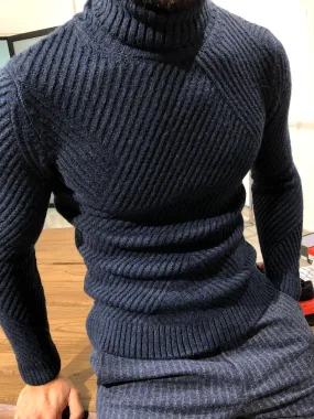 Ponto Slim-Fit Wool Turtleneck Knitwear Navy