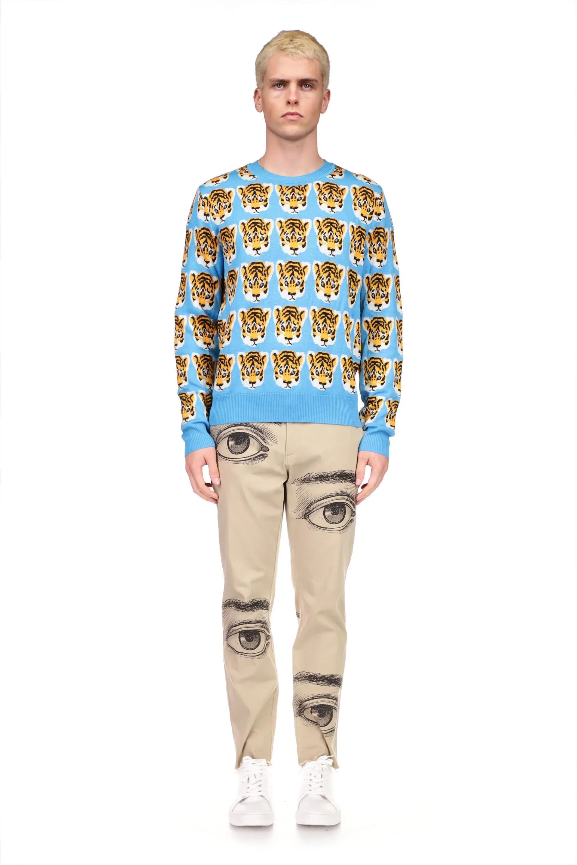 TIGER PRINT CREWNECK CASHMERE PULLOVER