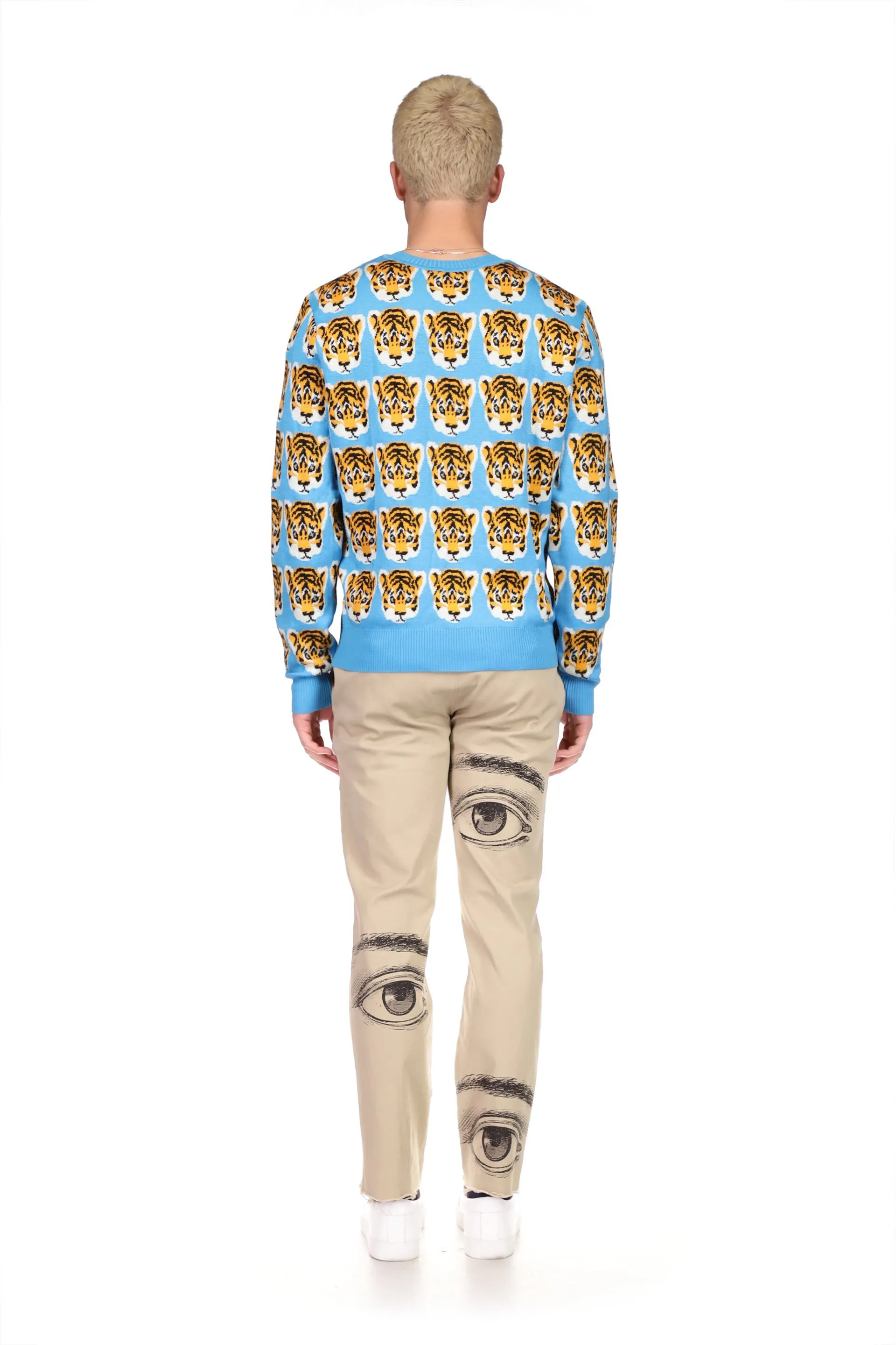 TIGER PRINT CREWNECK CASHMERE PULLOVER