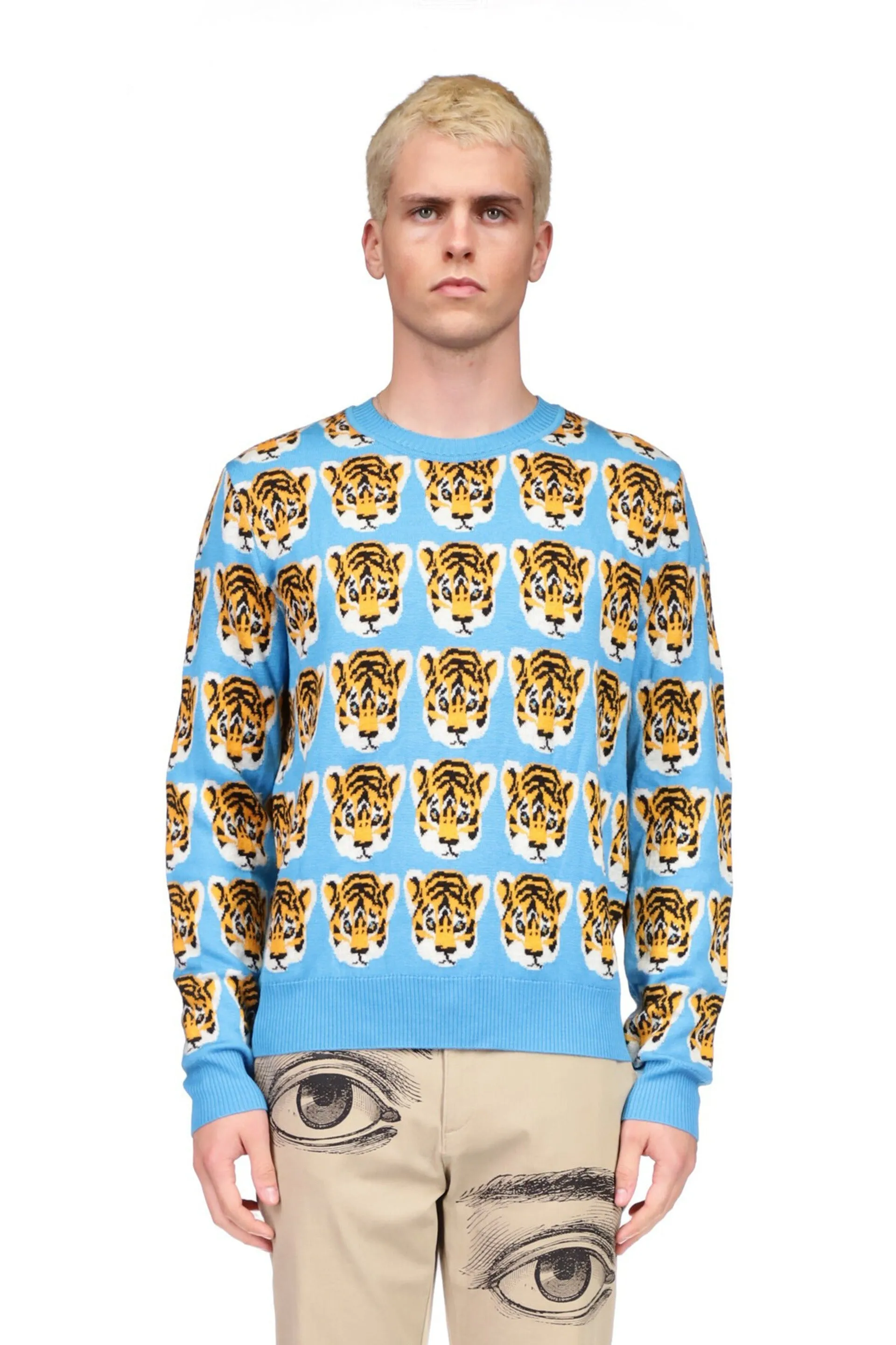 TIGER PRINT CREWNECK CASHMERE PULLOVER
