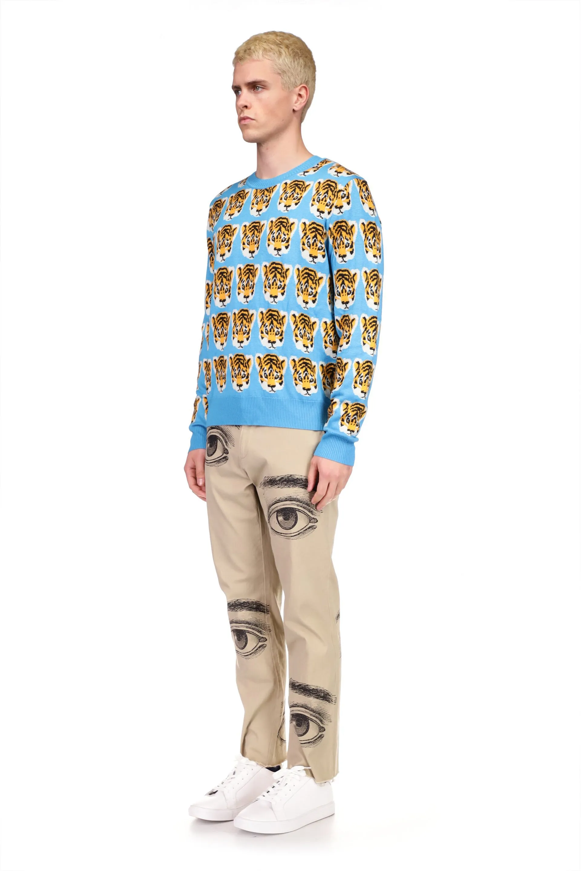 TIGER PRINT CREWNECK CASHMERE PULLOVER